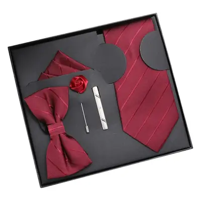 Wine Red Formal Dress Set for Groomsmen Wedding Bow Tie Clip