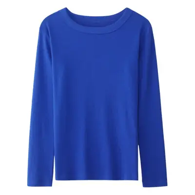 2025 Korean Style Long Sleeve T-Shirt Blue Solid Fit