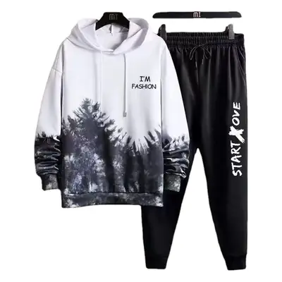 Men Tie-Dyed Gradient Hoodie White Blue