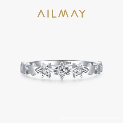 S925 Sterling Silver Star Micro Inlay Ring Women's European and American Light Luxury All-match Closed Mouth Ring