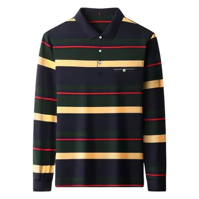 Men Striped Polo Shirt Navy Green Beige Red