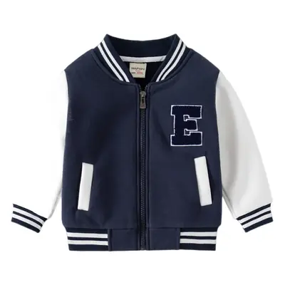 Kids Thick Blue Baseball Coat with Embroidered Letters