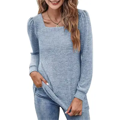 2023 Grey Pleated Long Sleeve Women's T-Shirt