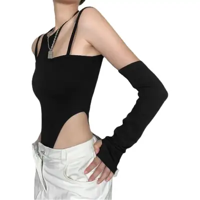 Black Hollow Sleeve Long Sleeve Top for Women