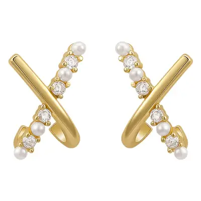 925 Silver Pearl X Cross Earrings for Women