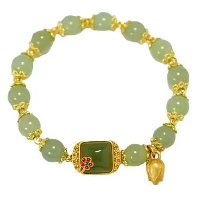 Lotus Hetian Jade Cube Bracelet for Women Autumn Gift