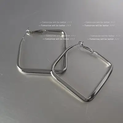 Square Geometric Silver Earrings for Women