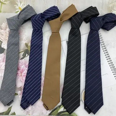 Korean Style Striped Tie for Men Brown