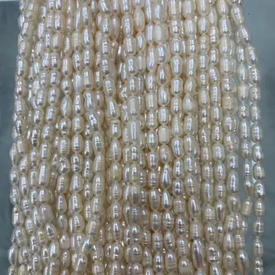 White Striped Natural Freshwater Pearl Beads 4-5mm