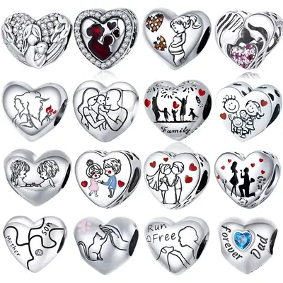 Silver Heart-shaped Couple Love Bracelet Beads