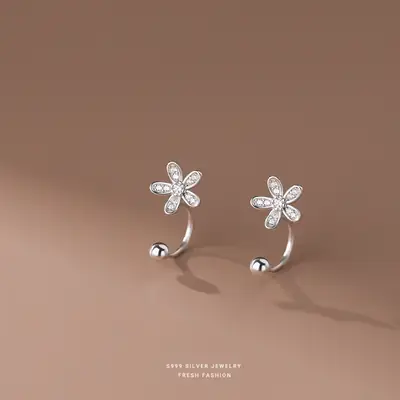 S999 Foot Silver Flower Earrings for Women