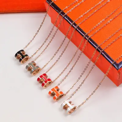 Oval H Necklace for Women Gold Enamel Mini Chain