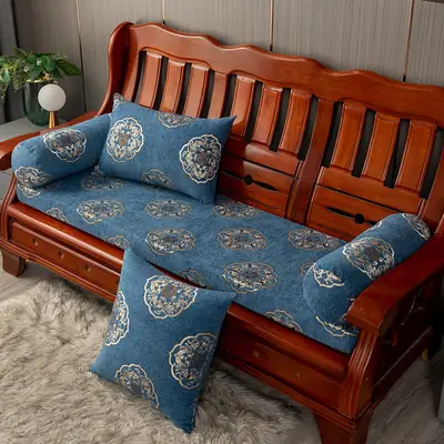 Winter Red Wood Sofa Cushion Set with Embroidered Design