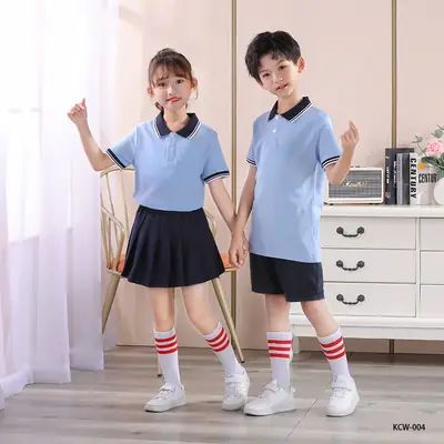 Light Blue Cotton Polo Shirt for Boys Summer School Class Uniform