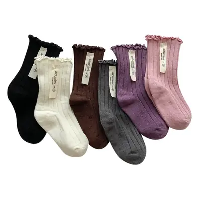 Autumn Winter Girls Socks White Ruffle Lace Double Needle