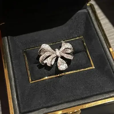 Women's Bowknot Zircon Ring with Flash Diamond Nail Art