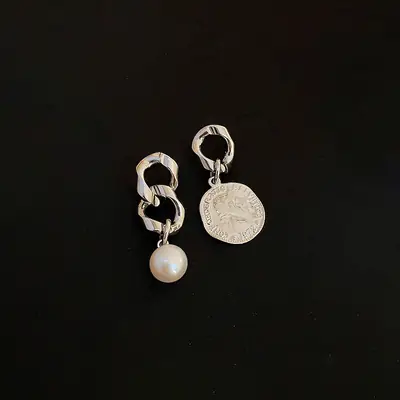 Silver Asymmetric Pearl Earrings for Women