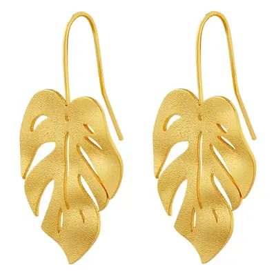 Frosted Leaf Earrings Gold Color-Free Elegant Design