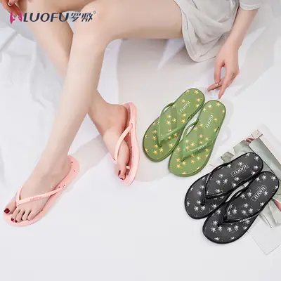 Luofu Pink PVC Flip Flops Flat Heel Women