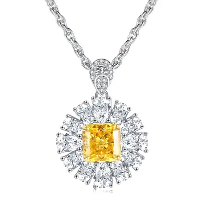 S925 Sterling Silver Full Diamond Yellow Diamond Pendant Necklace