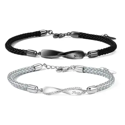 Sterling Silver Couple Bracelet Set Black White Valentine's Gift