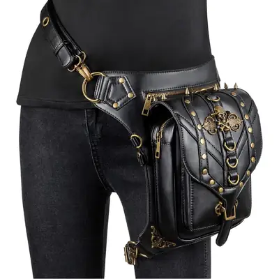 Women's Steampunk Chain Shoulder Bag Black Gold