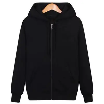 Men Black Fleece Zipper Hoodie Plus Size