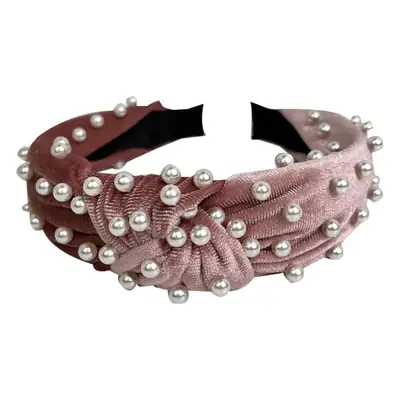 Blue Velvet Pearl Knot Headband for Women