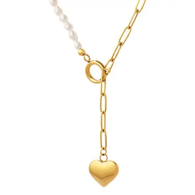 Nude Green Pearl Necklace with Heart Pendant