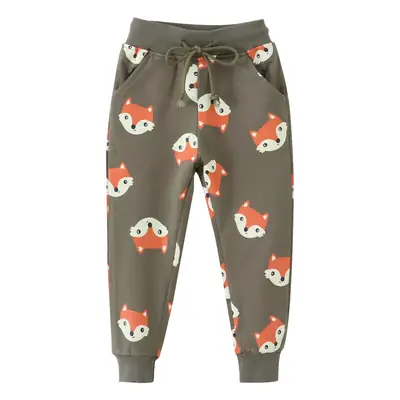 Kids Cotton Drawstring Pants Brown with Cartoon Design