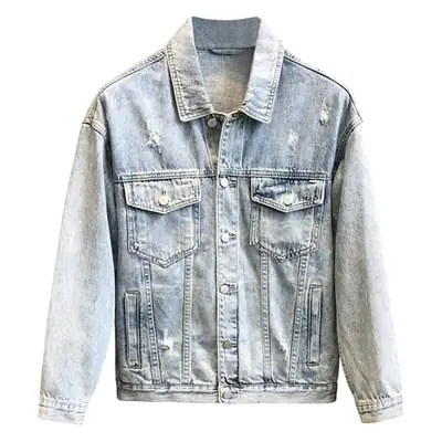 Men Denim Jacket Light Blue Loose Spring Autumn