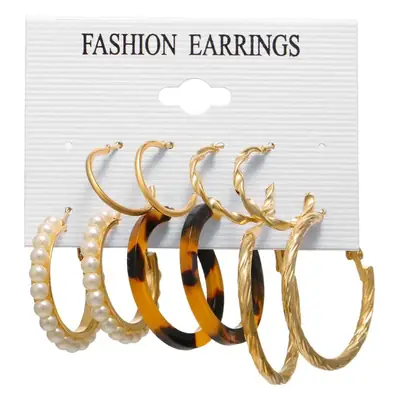 Cross-Border Pearl Earring Set 5 Pairs Gold Silver