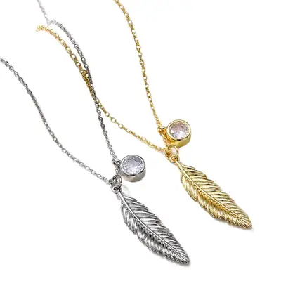 Gold Feather Pendant Necklace for Women