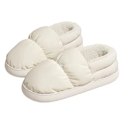 Women Waterproof Down Cotton Slippers Grey White Closed Heel