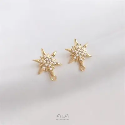 14K Gold Plated Star Earrings with Zircon & Ring