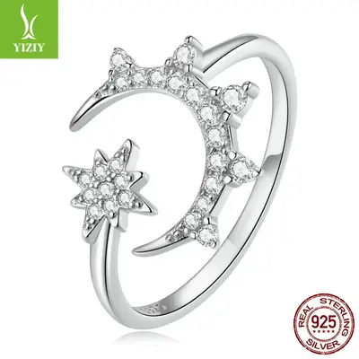 Silver Ziyun original 925 silver star moon open ring men's and women's medium cold wind mango star index finger ring BSR300