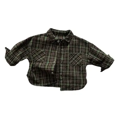 Kids Plaid Long Sleeve Shirt Set Brown Pants