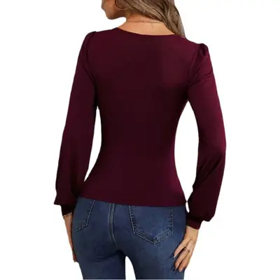 Women's Black Long Sleeve Low Collar Knit Top