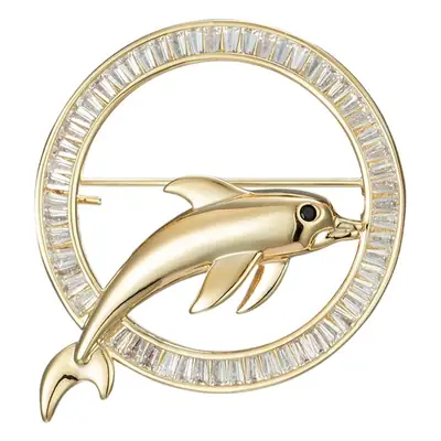 Muyu Dolphin Brooch for Women Gold Plated Crystal Ring