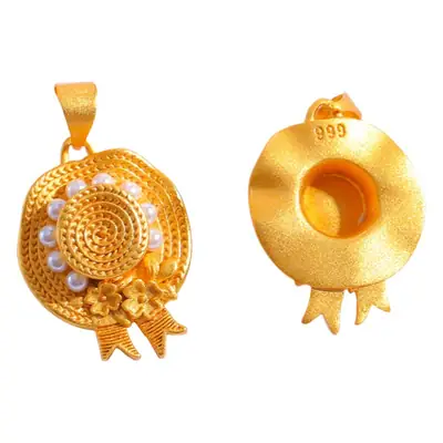 Gold Plated Straw Hat Necklace for Women