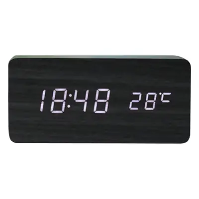 Silent Wooden Alarm Clock with LED Display 18:00 22°C