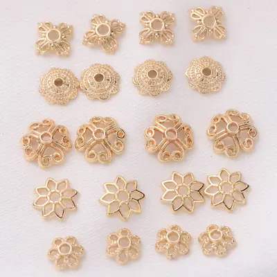 14K Gold Floral Beads for Jewelry Making