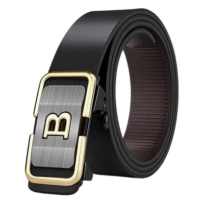 Men's Genuine Leather Buckle Belt Black Gold