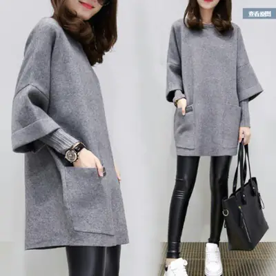 2022 Women Long Sleeve Coat Grey Chubby Size