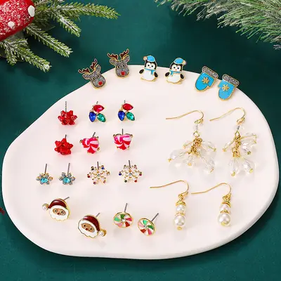Cartoon Elf Christmas Earrings Set for Women