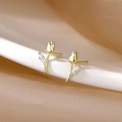 925 Sterling Silver Tulip Earrings Women's Niche High-End 2022 New Trendy Summer Earrings Birthday Gift