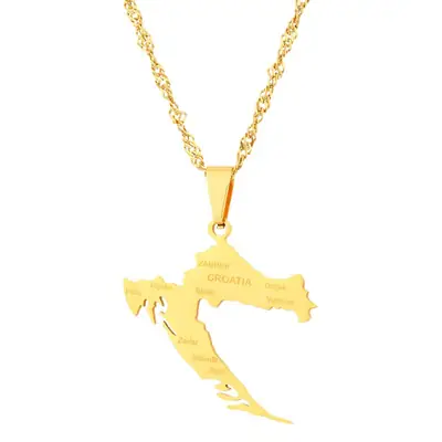 Stainless Steel Croatia Map Necklace for Men Women