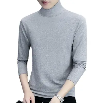 Men's White Long Sleeve Turtleneck Slim Fit Shirt