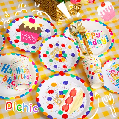 Disposable Cake Dinner Plates Balloons Birthday Party Decor Set