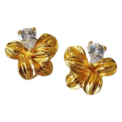 Golden Floral Stone Earrings for Women